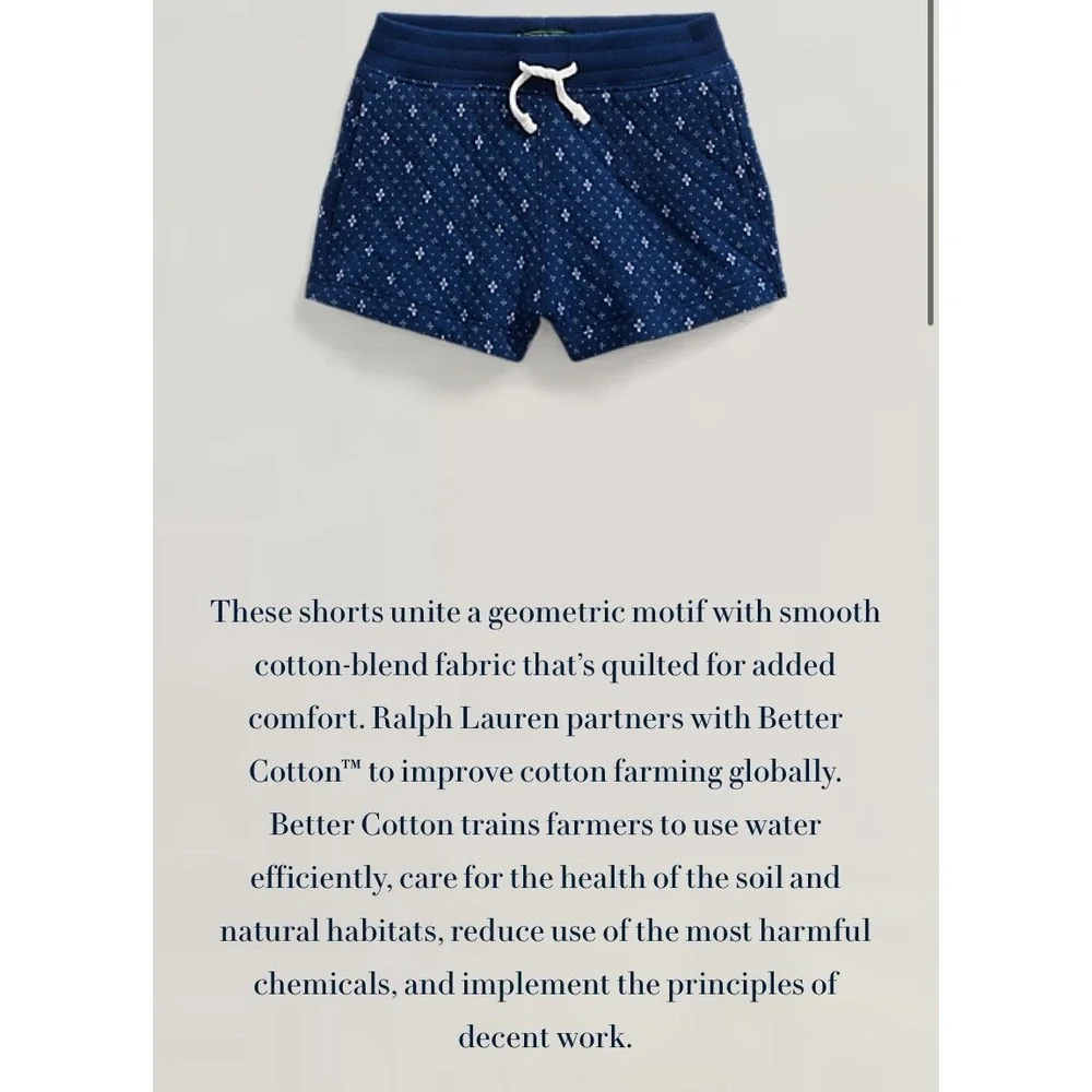 Polo Country Ralph Lauren Girl's Blue Geometric Quilted Shorts Size 6 NWT Pocket